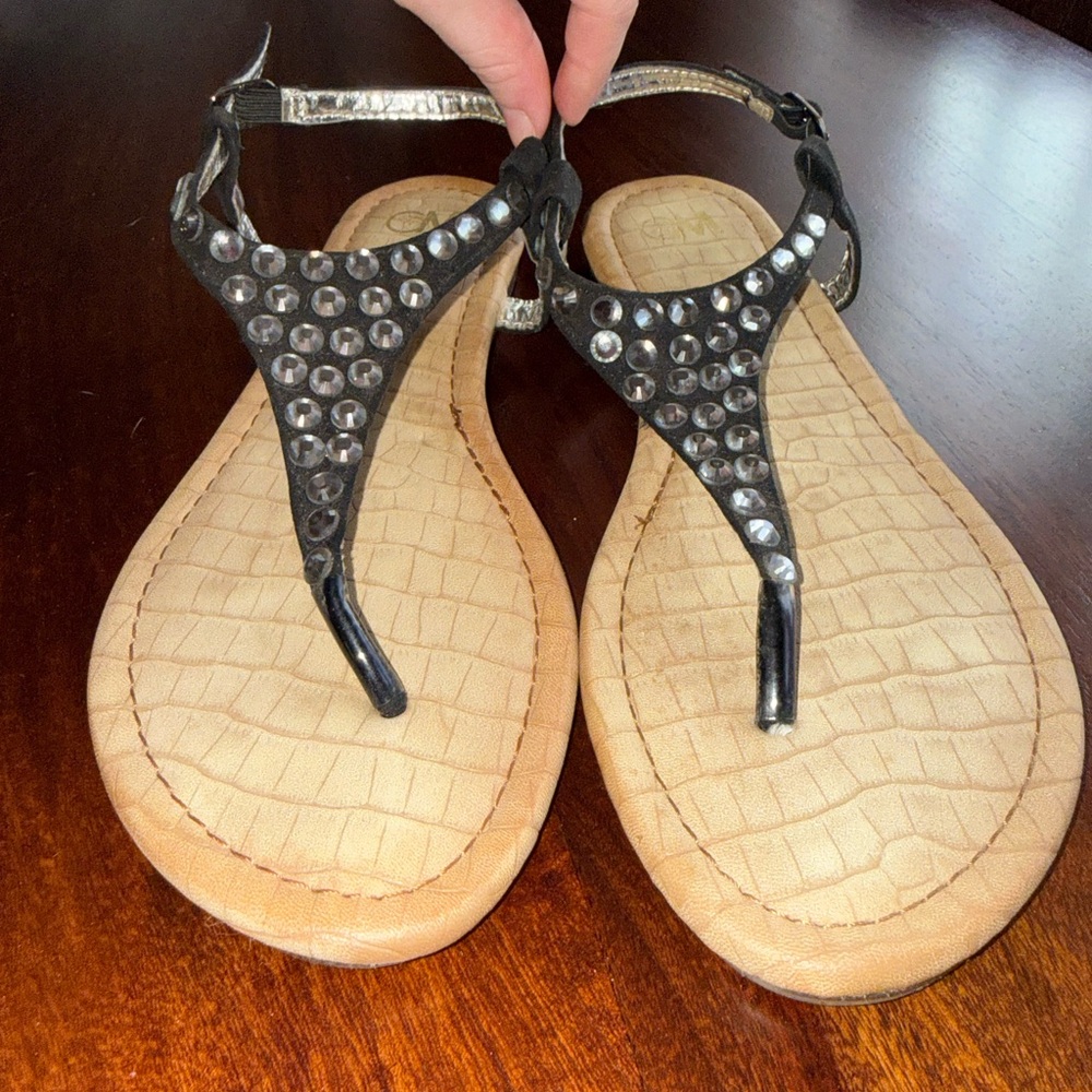 Women’s Black Jeweled T-Strap Sandal